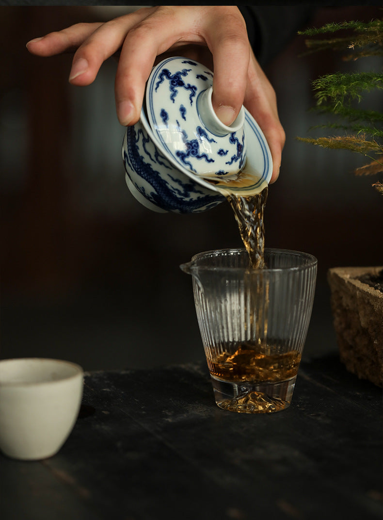 Gohobi Hand-painted Wood-fired Blue & White Dragon Porcelain Gaiwan