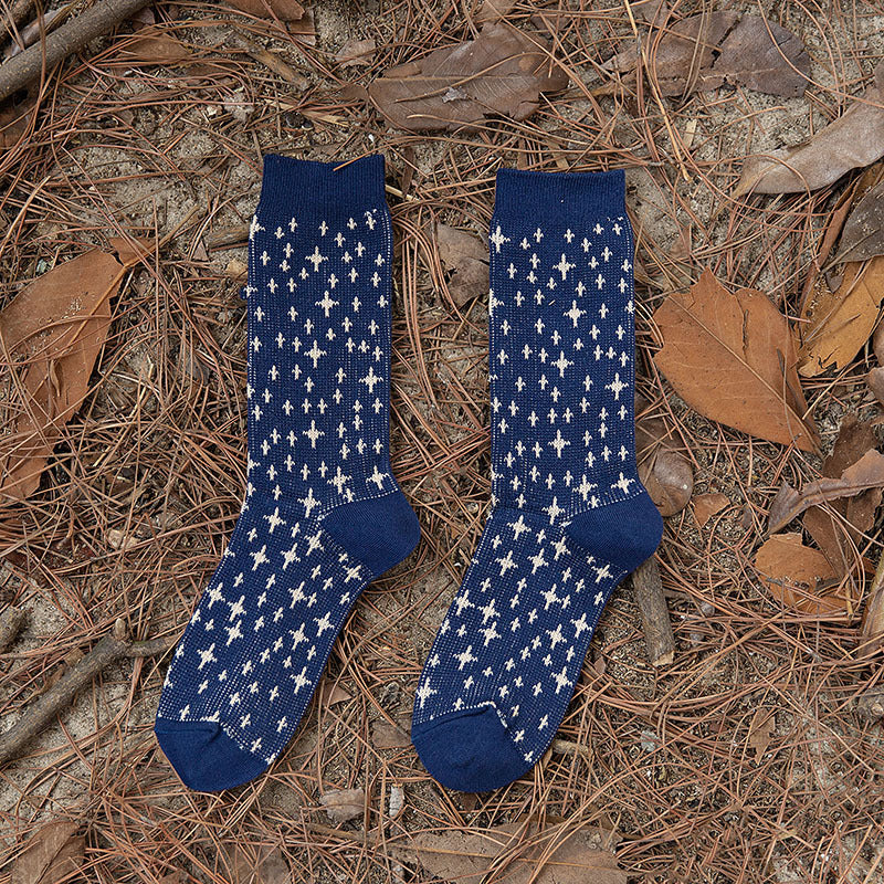 Chaussettes en coton à double aiguille mignonnes et fraîches pour enfants, fil épais et rétro bleu