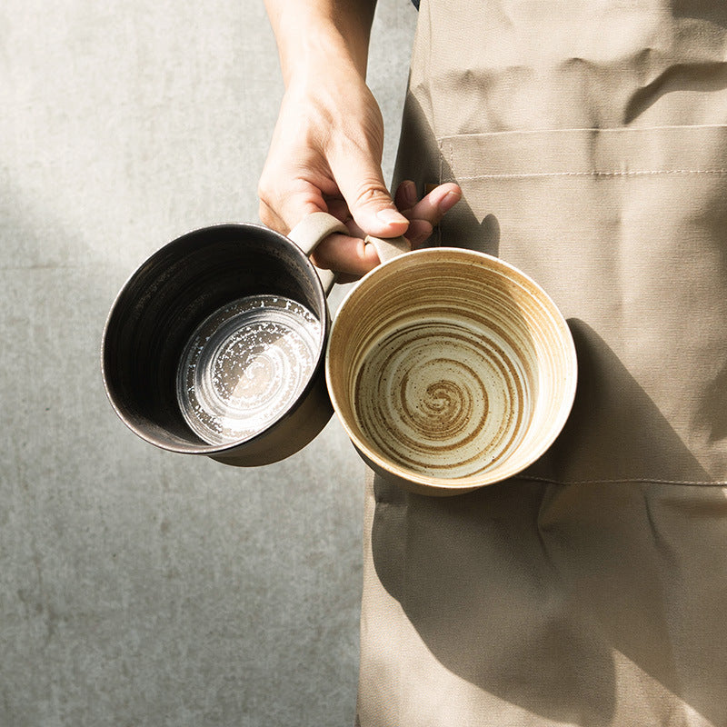 Gohobi Handmade Stoneware Black and Brown Coffee Mug and Saucer