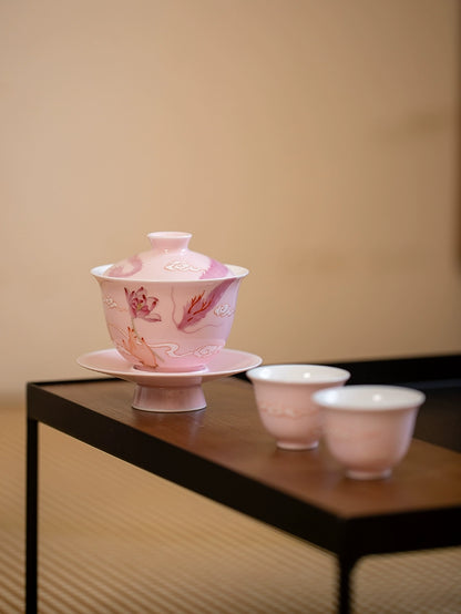 Gohobi Hand-painted Pink Dragon Gaiwan