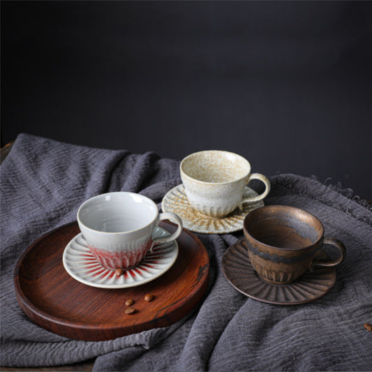 Ensemble de tasses à expresso et soucoupes en céramique japonaise rétro, tasse à thé de l'après-midi, tasse à café en poterie grossière de petite capacité 