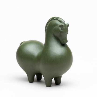 Gohobi Handmade Ceramic YiXing Clay Green Horse Ornament Tea pet