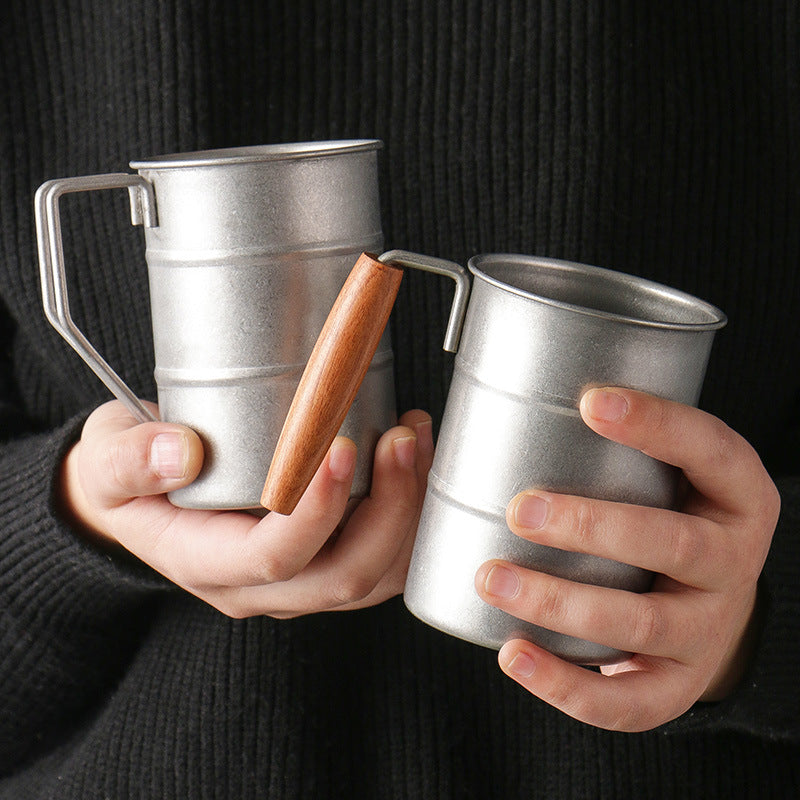 Tasse en acier inoxydable Gohobi avec couvercle et poignée en bois