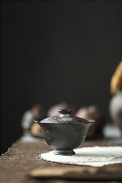 Gohobi Handmade Silver Snowflake Black Gaiwan