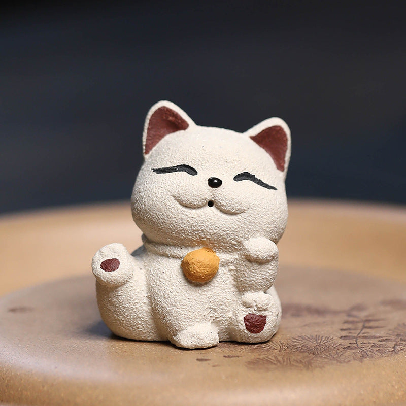 Gohobi Handmade Ceramic YiXing Clay Lucky Cat Ornament Tea pet