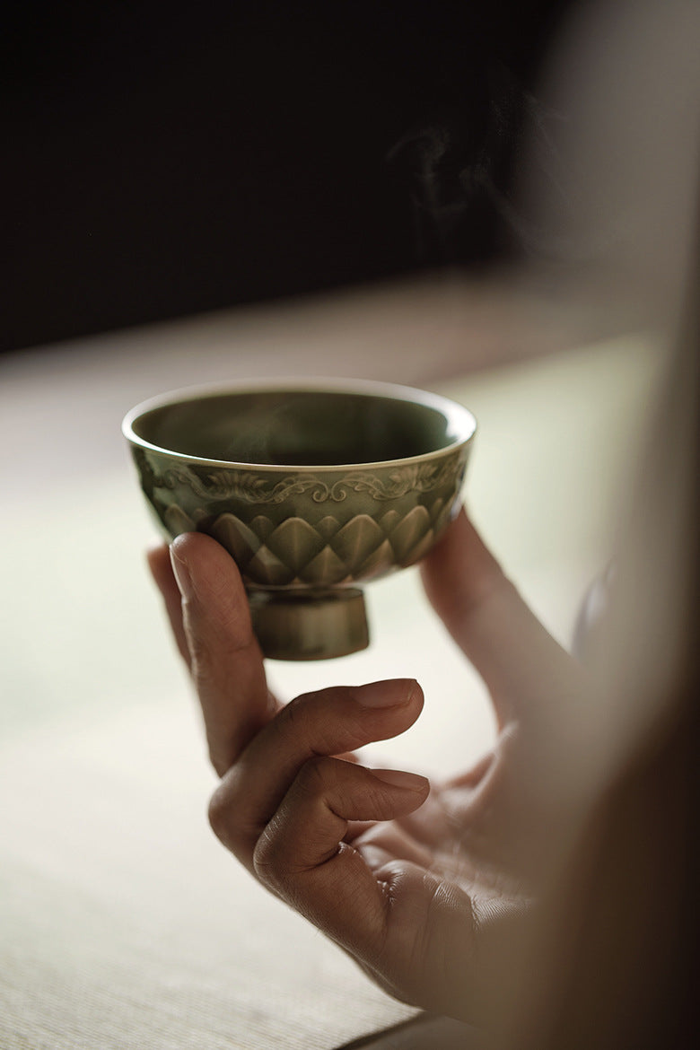 Gohobi Handmade Green Fish-scale Ceramic Tea Cup