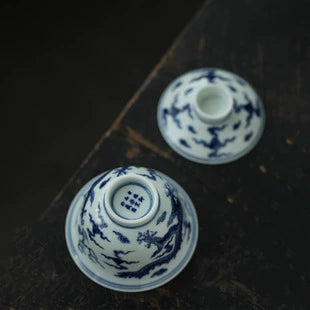 Gohobi Hand-painted Wood-fired Blue & White Dragon Porcelain Gaiwan