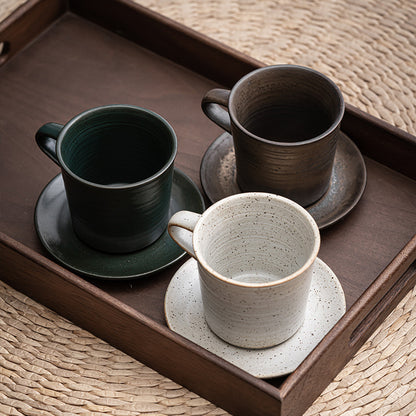 Ensemble tasse à café et soucoupe en céramique Tasse à café en poterie grossière japonaise Ensemble de café rétro Tasse en céramique faite à la main simple et créative