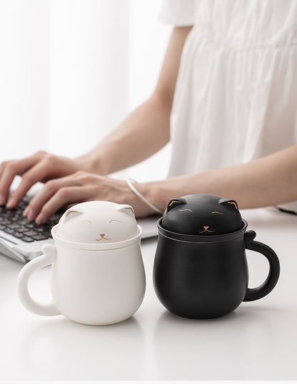 Gohobi Lucky Black & White Cat Tea Cup With Infuser