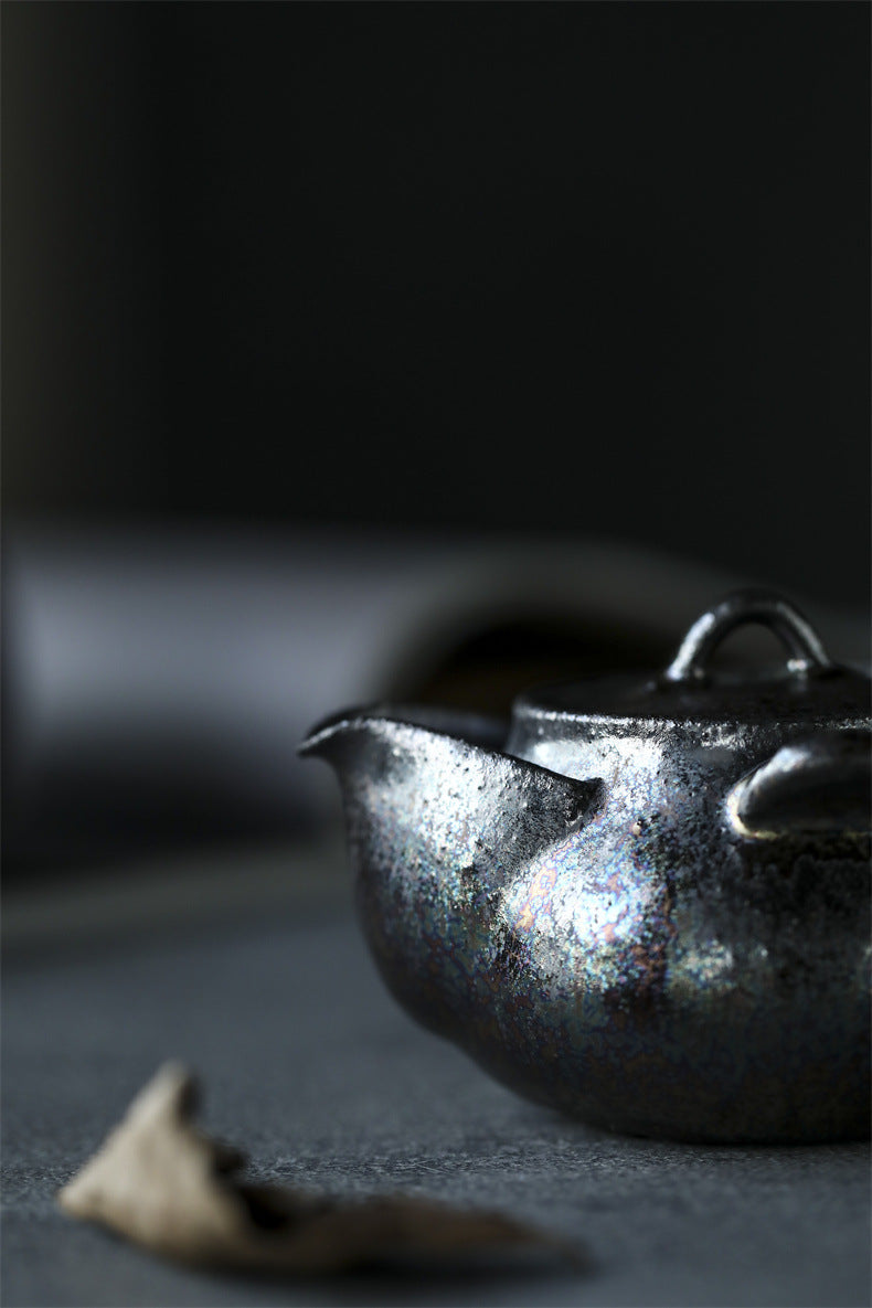 Gohobi Handmade Wood-fired Black Siver Ceramic Gaiwan  Hohin Teapot