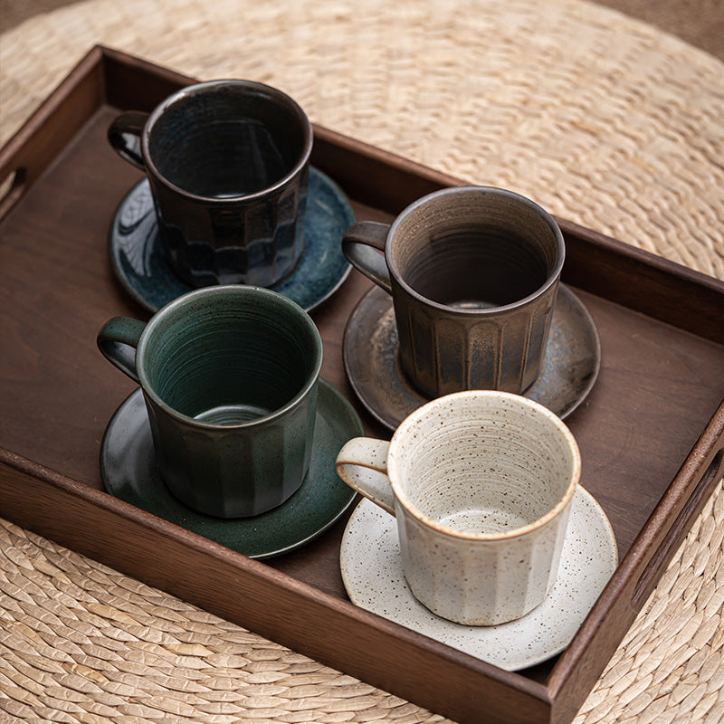 Ensemble de tasses à café en céramique de style japonais avec soucoupes, tasse à produit unique, tasse à eau bouillante imitation bois de chauffage faite à la main, tasse à café infusée à la main