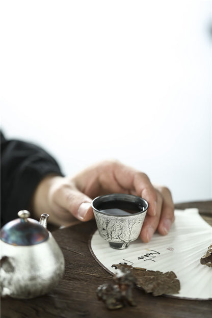 Gohobi Tasse à thé en céramique faite à la main en argent forgé