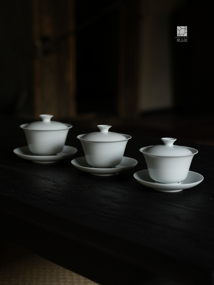 [賦山敘 x Gohobi] Gaiwan et soucoupe en céramique blanche de jade faits à la main de Jingdezhen