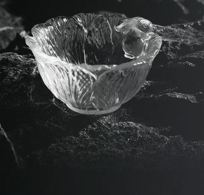 Gohobi Pate de Verre Tasse à Thé en Verre à Neige Gravée Lapin