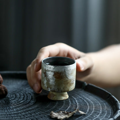 Gohobi Tasse à thé en céramique blanche brossée à la main en argent