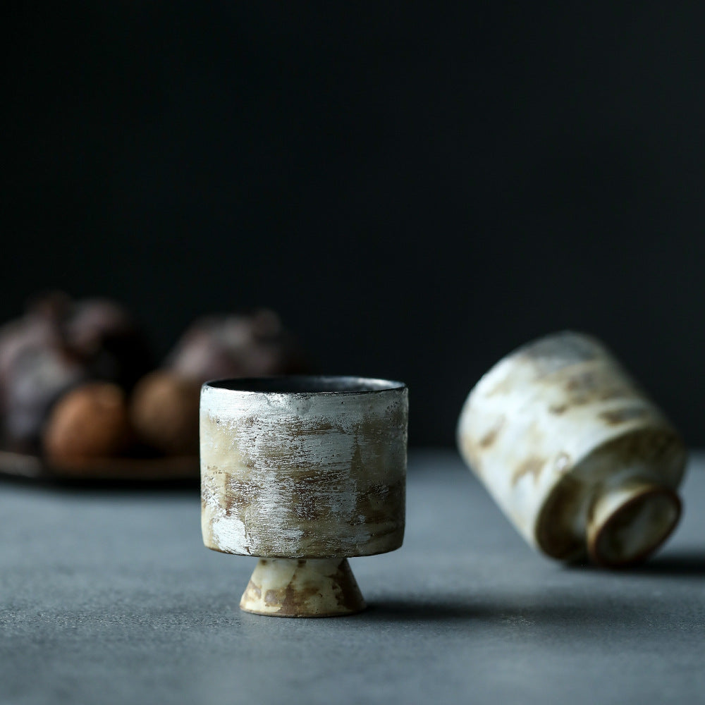 Gohobi Tasse à thé en céramique blanche brossée à la main en argent