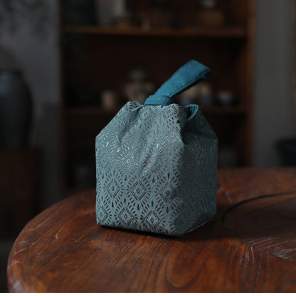 Gohobi Green Weaving Brocade Teaware Storage Travel Bag