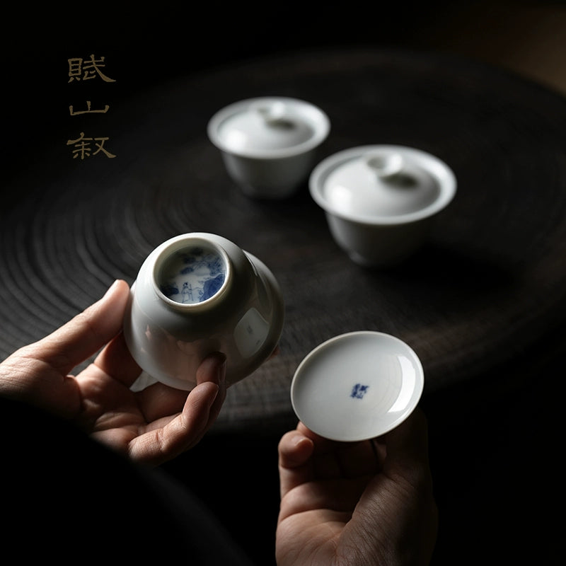 [賦山敘 x Gohobi] Jingdezhen Handmade Tea Testing Blue and White Jade Ceramic Gaiwan