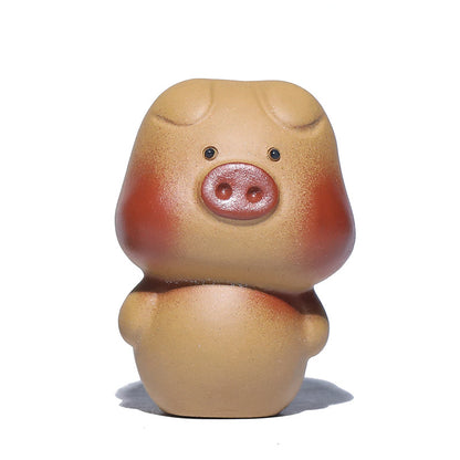 Gohobi Handmade Ceramic YiXing Clay Standing Pig Ornament Tea pet