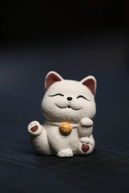 Gohobi Handmade Ceramic YiXing Clay Lucky Cat Ornament Tea pet