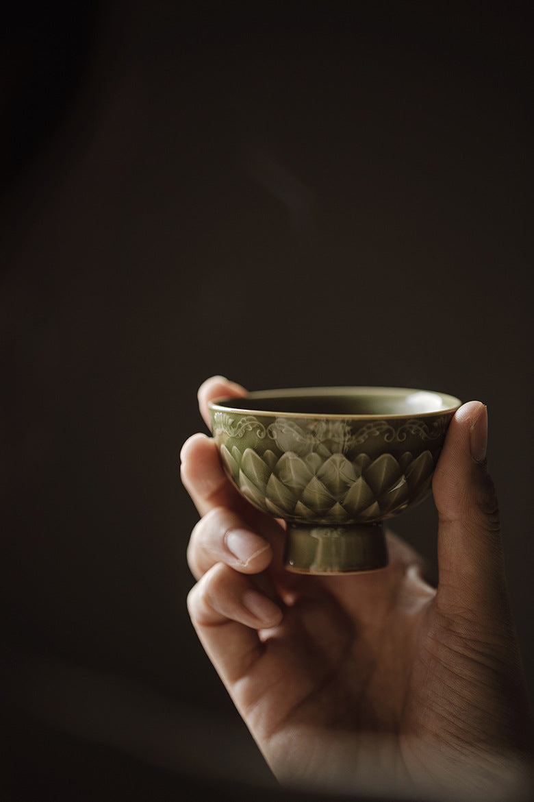 Gohobi Handmade Green Fish-scale Ceramic Tea Cup