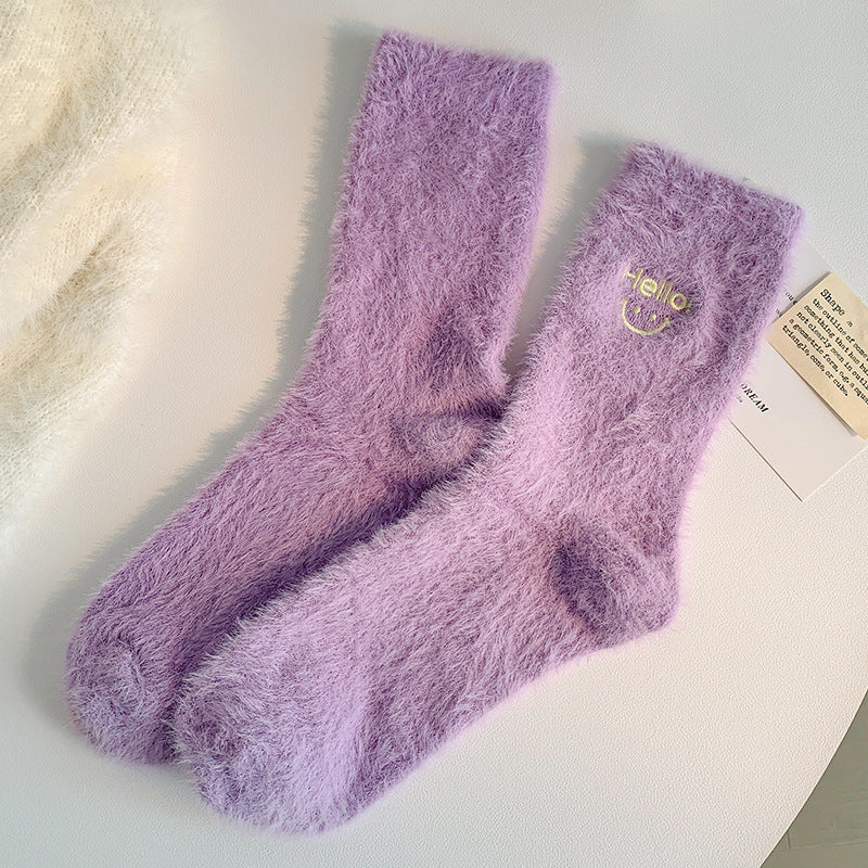 Gohobi Hello Smiling Mink Fleece Socks