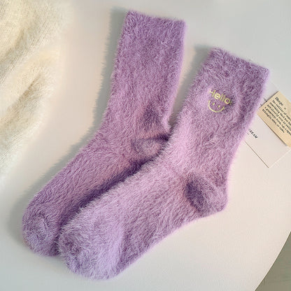 Gohobi Hello Smiling Mink Fleece Socks