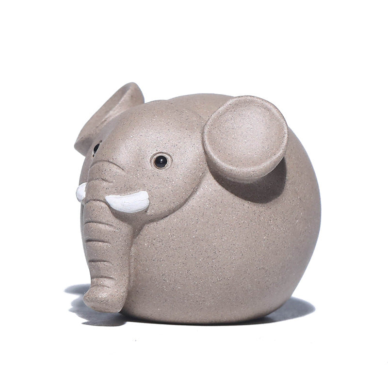 Gohobi Handmade Ceramic YiXing Clay Round Elephant Ornament Tea pet