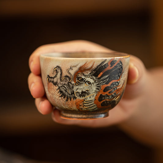 Tasse à thé en céramique peinte à la main avec dragon à l'encre de Gohobi