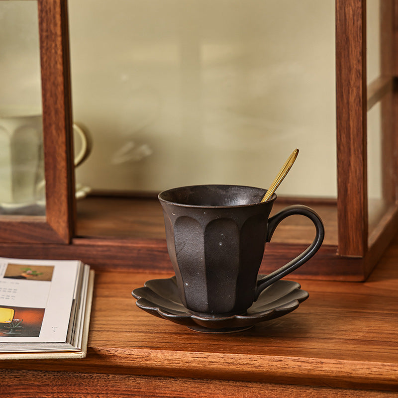 Gohobi Handmade Tall Stoneware Coffee Mug and Saucer Set