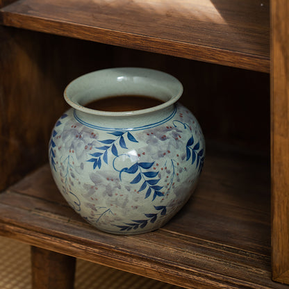 Vase vintage bleu et blanc peint à la main de Gohobi