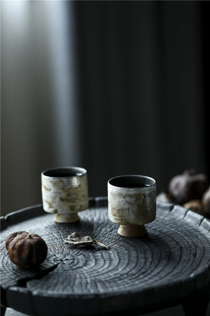 Gohobi Tasse à thé en céramique blanche brossée à la main en argent