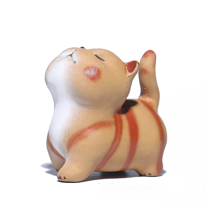 Gohobi Handmade Ceramic YiXing Clay Cat Ornament Tea pet