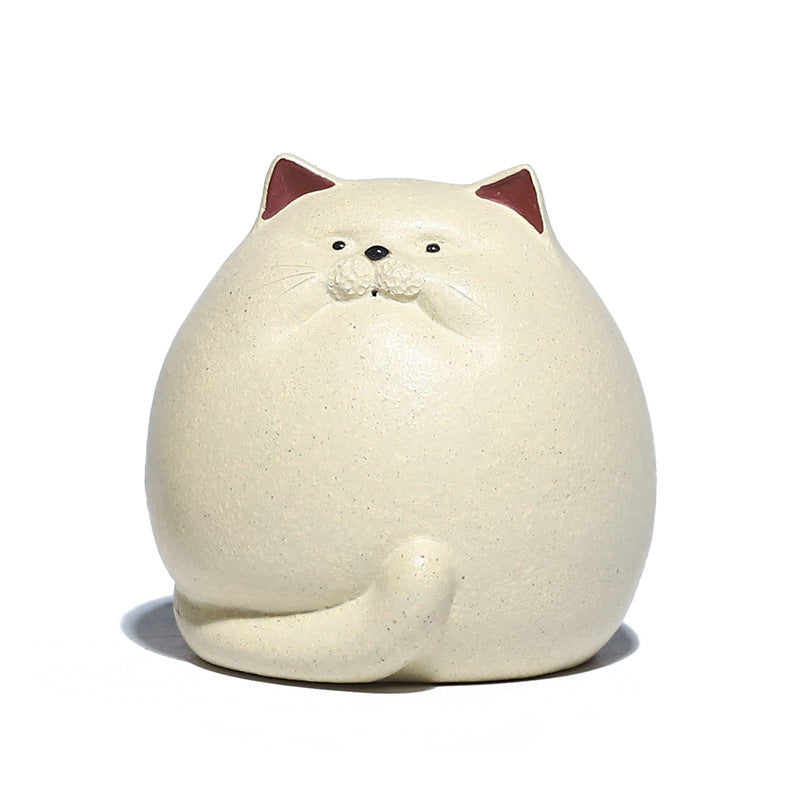 Gohobi Handmade Ceramic YiXing Clay Sleepy Cat Ornament Tea pet