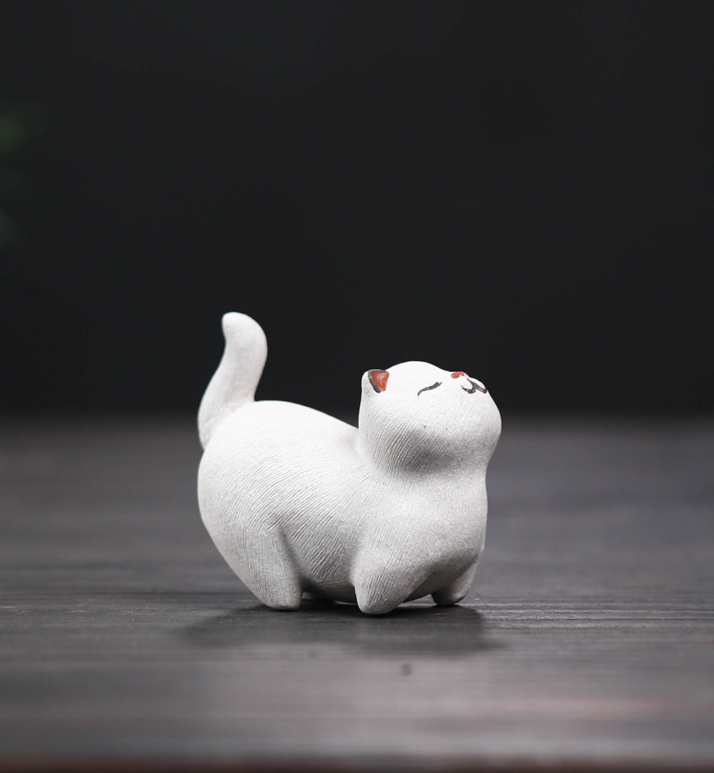 Gohobi Handmade Ceramic YiXing Clay Cat Ornament Tea pet