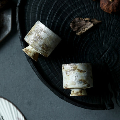 Gohobi Tasse à thé en céramique blanche brossée à la main en argent