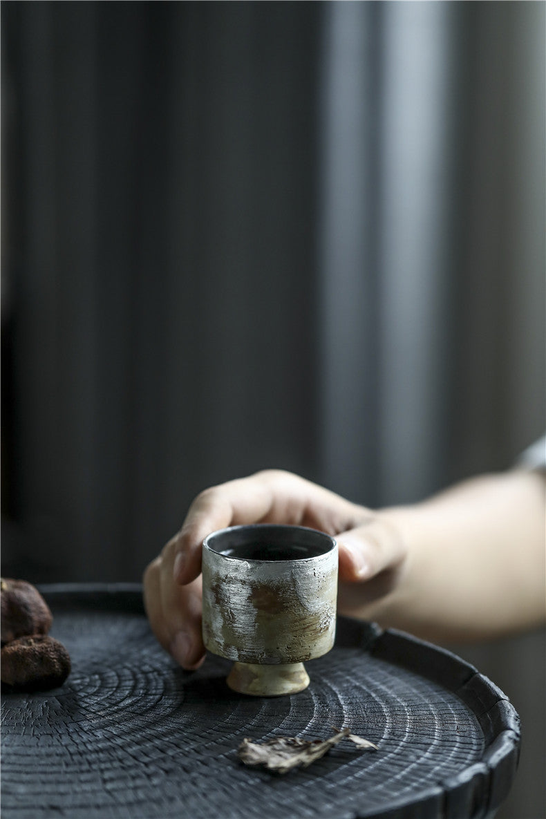 Gohobi Tasse à thé en céramique blanche brossée à la main en argent