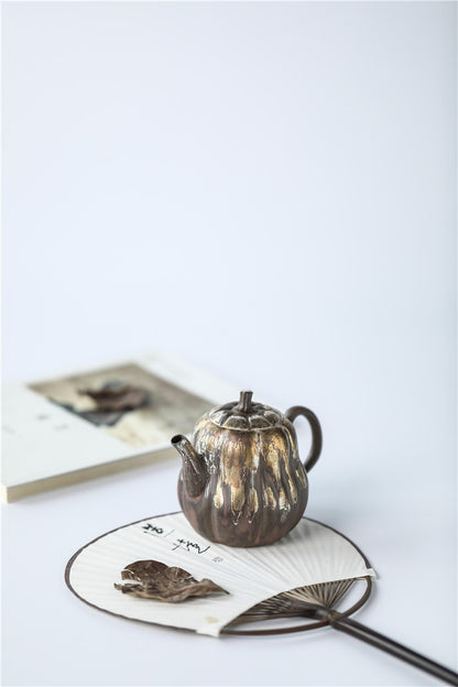 Gohobi Handmade Wooden-fired Golden Brown Teapot