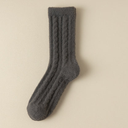 Chaussettes en cachemire torsadé épais en velours d'automne et d'hiver pour femmes, tube moyen, chaussettes chaudes de confinement post-partum, chaussettes de sommeil, vêtements d'extérieur taille haute