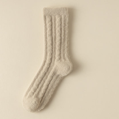 Chaussettes en cachemire torsadé épais en velours d'automne et d'hiver pour femmes, tube moyen, chaussettes chaudes de confinement post-partum, chaussettes de sommeil, vêtements d'extérieur taille haute