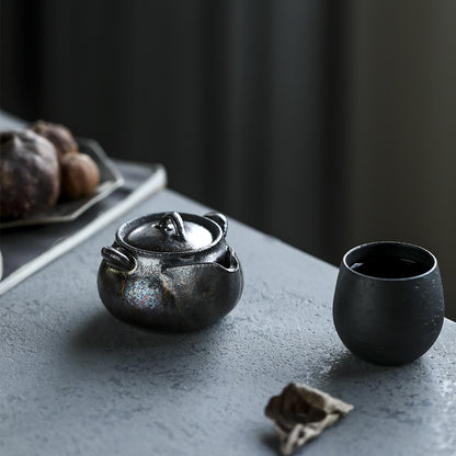 Théière Gaiwan Hohin en céramique noire cuite au feu de bois faite à la main par Gohobi