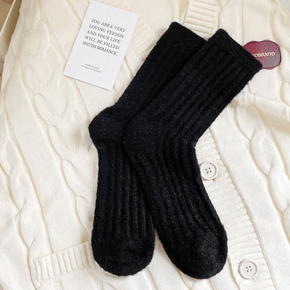 Chaussettes épaisses pour femmes automne et hiver, chaussettes chaudes en polaire épaisse imitation vison, chaussettes tube couleur unie à bande verticale, chaussettes de confinement pour sommeil d'hiver