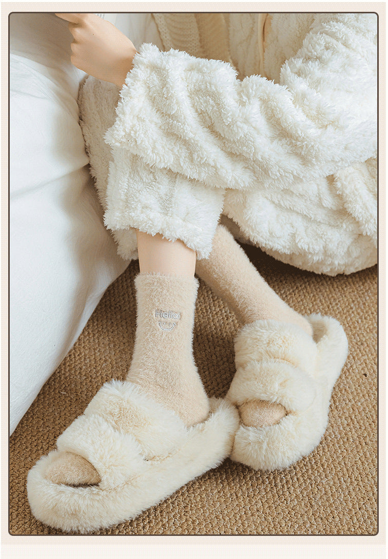 Gohobi Hello Smiling Mink Fleece Socks