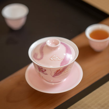 Gohobi Hand-painted Pink Dragon Gaiwan