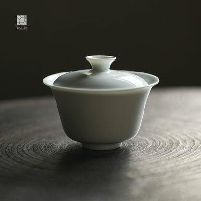 [賦山敘 x Gohobi] Gaiwan et soucoupe en céramique blanche de jade faits à la main de Jingdezhen