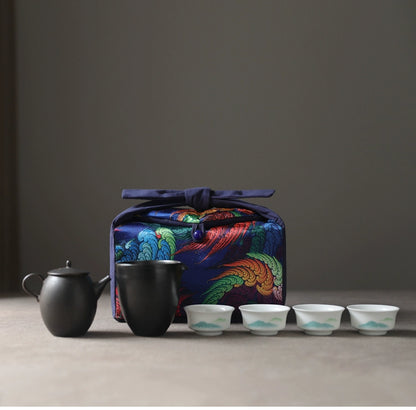 Gohobi Large Colourful Silk Teaware Storage Travel Bag