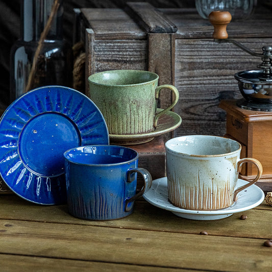 Ensemble tasse à café et soucoupe en grès japonais émaillé fait main Gohobi