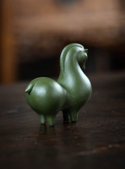 Gohobi Handmade Ceramic YiXing Clay Green Horse Ornament Tea pet