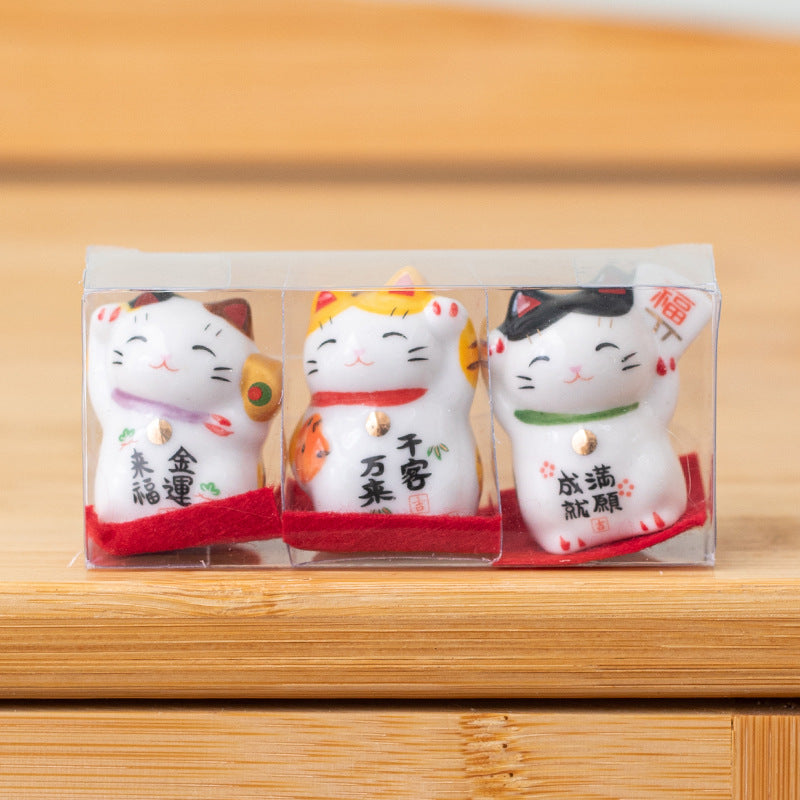 Gohobi A set of 3 Ceramic Lucky Cat Ornaments