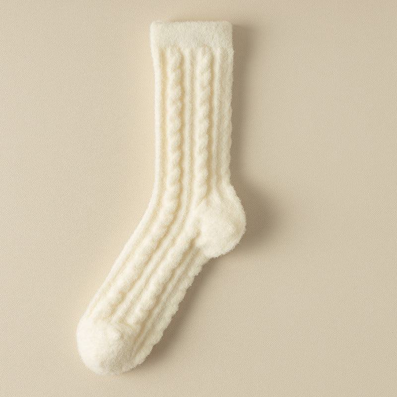 Chaussettes en cachemire torsadé épais en velours d'automne et d'hiver pour femmes, tube moyen, chaussettes chaudes de confinement post-partum, chaussettes de sommeil, vêtements d'extérieur taille haute